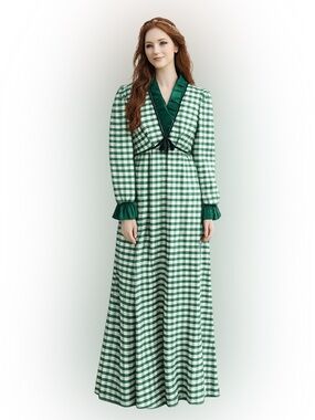 Vintage green plaid Victorian Bridgerton Cottagecore milk maiden dress 11/12-S/M